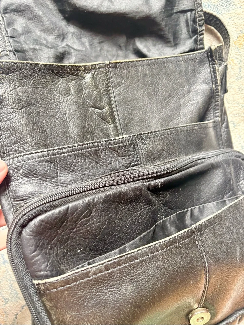 Vintage FRYE Leather Messenger Bag Distressed Wrecked Black Shoulder Bag Long